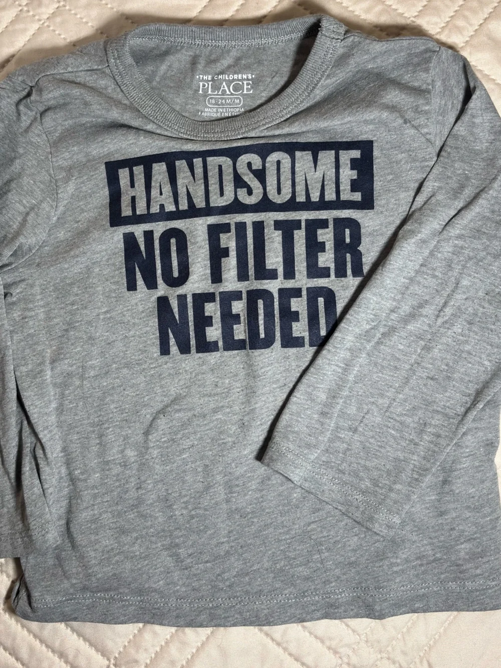 The Children’s Place Boys' 18-24M Grey 'Handsome No Filter Needed' Long-Sleeve T